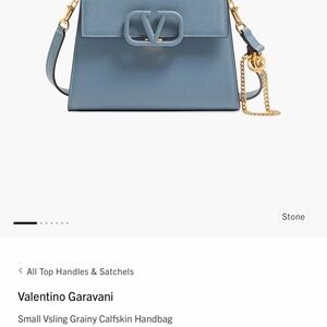 Valentino Garavani Small VSling Satchel in Stone Blue with Gold Hardware